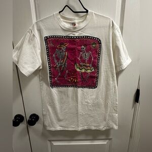 Vintage 1991 Tesoros Día de los Muertos Skeleton Art Tee | Made USA | Size L
